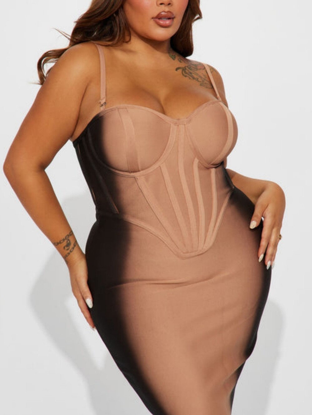 FASHION NOVA | Fade Away Bandage Mini Dress - Brown/combo - Picture 2 of 6